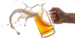 © Habiba - Photo of a hand holding a mug of beer with a splash isolated on transparent background