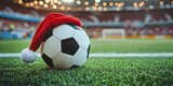 Christmas theme with soccer ball on field
