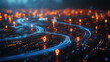 © ganlaya - a futuristic curved road with holographic pins showing data-driven checkpoints