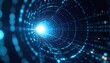 © FimCraft - Futuristic digital tunnel with glowing blue data points creating a high-tech spiral effect for technological innovation and advanced digital communication concepts