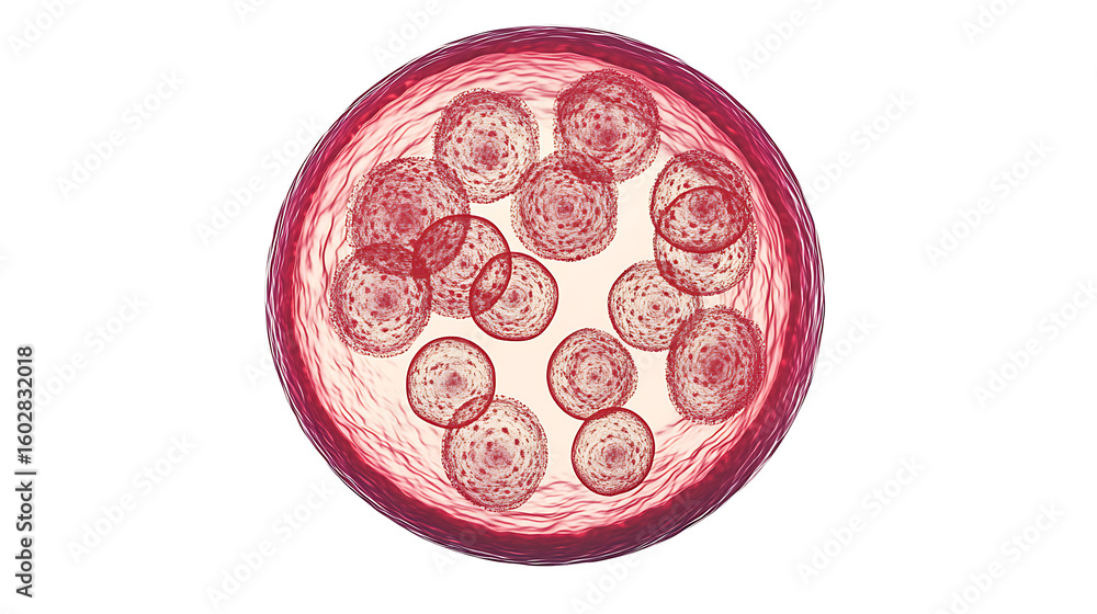Human embryo cells in early development stage, microscopic view showing ...
