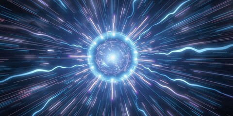 Wall Mural - abstract plasma sphere energy pulses outward in anime style background