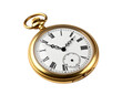 © Ahlan - Vintage gold pocket watch with intricate details, closed, isolated on white.