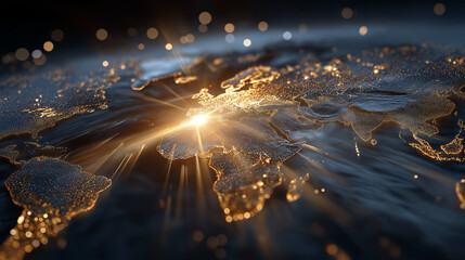 Wall Mural - global sunrise: an abstract depiction of the earth, as seen from space, radiating with a radiant daw