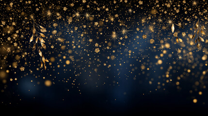 Wall Mural - golden lights elegance: a captivating scene of golden lights and leaf accents cascade down, against 