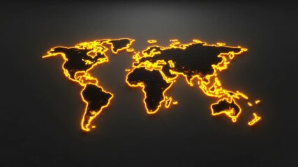 Wall Mural - world map in fiery glow on dark background, modern design, digital art, geographical representation,