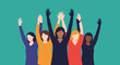 © hwsky - Diverse women united, raising hands in celebration of equality and empowerment. Group of multicultural females supporting women's rights.