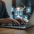 © Png  stock - Legal Technology and Online Justice: Hands Typing on Laptop with Law Icons
