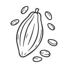 Wall Mural - Black and white illustration of cocoa pod and beans outline – stock vector icon in line style