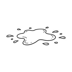 Wall Mural - Simple black line drawing of a water puddle with splashes on white background – stock vector icon in line style
