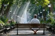 © YouraPechkin - Man sitting alone on a park bench enjoying the calm atmosphere during a sunny day
