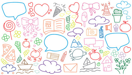 Naklejka na meble hand drawn landscape white background colorful doodle vector set, love, Natural , star, cloud, weather, rainbow, flower, bubble, heart and creative design vector collection.