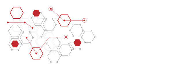 Wall Mural - abstract gray and red color geometric hexagon pattern. creative medical science and technology backg