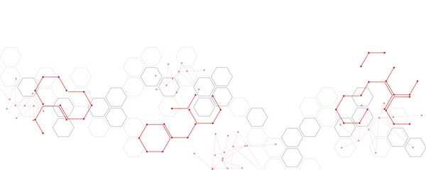 Wall Mural - abstract gray and red color geometric hexagon pattern. creative medical science and technology backg