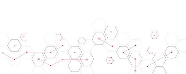 Wall Mural - abstract gray and red color geometric hexagon pattern. creative medical science and technology backg