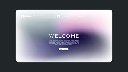 Modern website welcome screen design with gradient blur and call to action button
