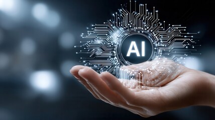 Wall Mural - hand demonstrating artificial intelligence icon, advancement machine learning and technological symb