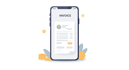 Mobile invoice payment concept with smartphone and coins
