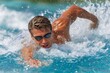 © Aleksandr - Caucasian male adult freestyle swimmer in action under the sun