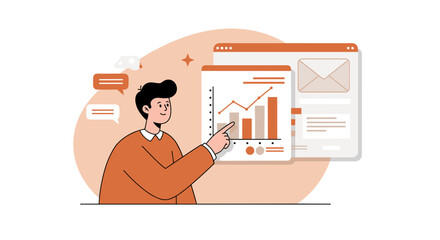 Business analytics dashboard concept with man analyzing data