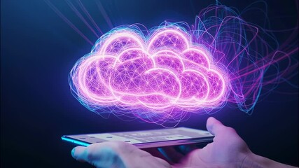 Wall Mural - digital transferring computing storage cloud symbolizing tablet, to wireless technology and data dat