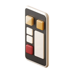Wall Mural - 3 D rendered mobile dashboard layout with colorful buttons and clean plastic casing isolated on a transparent background