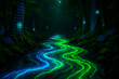 © Slayer BG - Eco Energy Stream with Glowing River Currents and Smart Forest Panels, Futuristic Sustainable Nature-Tech Background