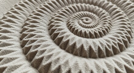 A closeup view of a textured spiral pattern, showcasing intricate geometric details and a sense of depth
