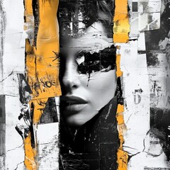 Wall Mural - digital collage featuring mix of media and black elements