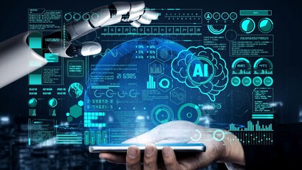 Wall Mural - ai assistant brain processor with llm technology, big data, machine learning, generative ai for busi