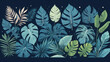 © zubaida - Collection of tropical leaves,foliage plant in blue color with space background