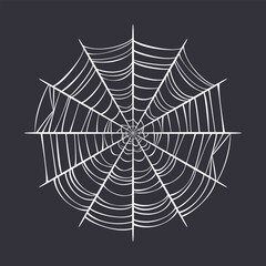 Wall Mural - Spider web isolated on dark background. Vector cartoon illustration.