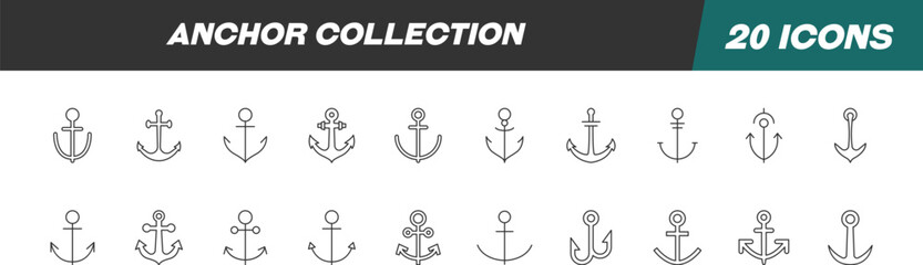 Wall Mural - line signs of anchor for advertisement. suitable for books, stores, shops. editable stroke in minima