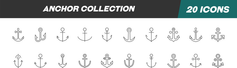 Wall Mural - line signs of anchor for adverts. suitable for books, stores, shops. editable stroke in minimalistic