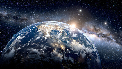 Wall Mural - Earth globe floating in starry space, representing our planet's beauty and vastness.