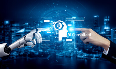 Wall Mural - ai assistant brain processor with llm technology, big data, machine learning, generative ai for busi