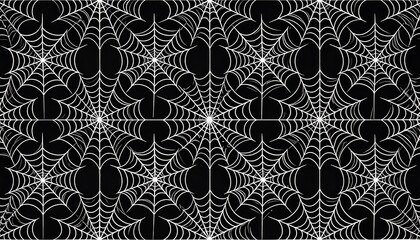 Seamless spider web pattern on black background