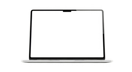 Modern silver laptop open showing blank screen isolated on transparent background