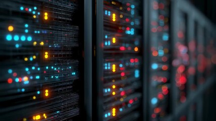 Wall Mural - server racks with blinking lights processing vast amounts of data in a modern data center illustrate