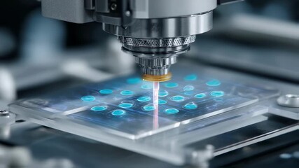Wall Mural - innovative laser machine processing microchips with precision in a laboratory setting, showcasing ad