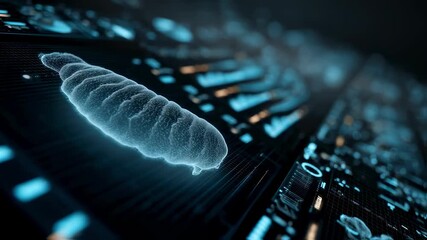 Wall Mural - holographic projection of a microorganism being analyzed on a futuristic computer interface, display