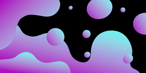 Canvas Print - abstract wavy purple blue background with bubbles. curved shapes on black background. noise texture.