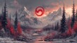 © Rahmat - A serene winter landscape unfolds, showcasing a red symbol amidst snow-capped mountains.