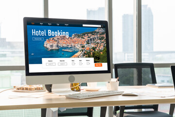 Wall Mural - online hotel accommodation booking website provide modish reservation system . travel technology con