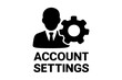 © Zara - Account settings vector icon with man and gear. User profile management, configuration and admin service concept. Business person avatar for web or app UI interface design.