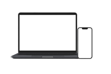 laptop computer and smartphone mockup with blank screen. modern mobile phone and pc device with empt