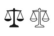 © Zara - Scales of justice vector icon set. Law and legal symbol for court and lawyer. Balance, equality, and judgment concept pictogram. Libra zodiac sign silhouette and outline.