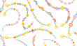© Katsiaryna Hatsak - Seamless pattern with Kids jewelry. Plastic beads decorating handmade fashioned elements 90s style jewelry. friendship bracelets and letter beads