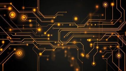 Wall Mural - a black and yellow image of a circuit board with many small circles. concept of complexity and techn
