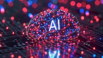 Wall Mural - a brain with the letters ai on it. the brain is surrounded by a blue and red glow